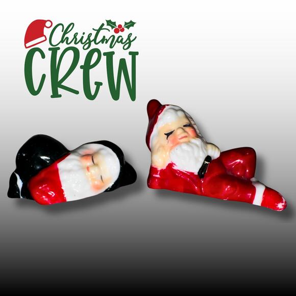 Vintage Sleeping Santa Figurine Set | Ceramic Christmas Decor Gnomes - Picture 2 of 7
